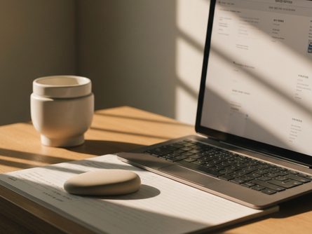 태극기와 훈장 케이스, 위문금 봉투가 정돈되어 놓인 나무 테이블