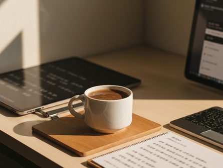 아기 손을 잡고 있는 부모의 손과 출산 축하 카드, 육아 용품이 놓인 테이블