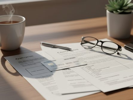 평생교육이용권 카드와 수강신청 관련 서류가 놓인 책상 위 풍경