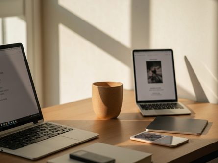 책상 위에 놓인 헬멧과 안전조끼, 학용품과 교과서, 전자계산기가 함께 배치된 모습