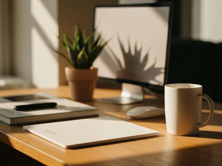 책상 위에 펼쳐진 대출 서류와 계산기, 펜을 들고 있는 손 클로즈업