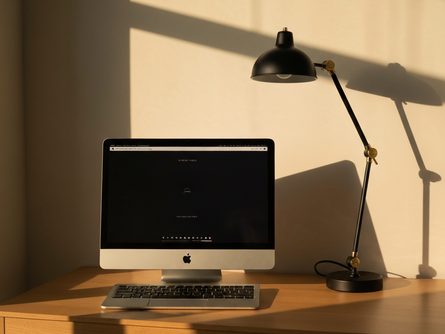 밝은 햇살이 드는 카페 테이블에 놓인 노트북과 책, 연필, 커피잔